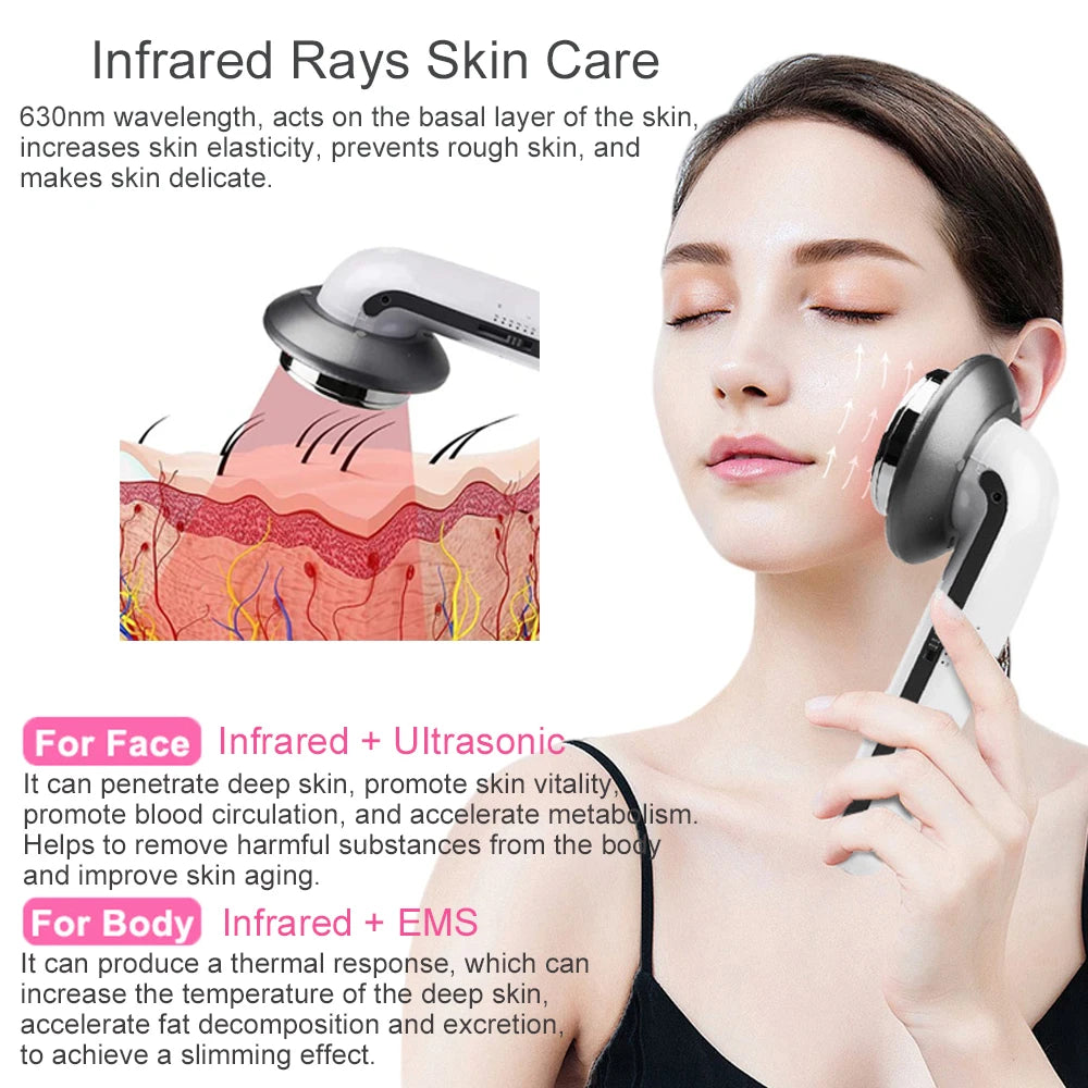 Dispositivo de Belleza y Reducción de Grasa 3 en 1 – Ultrasonido + Infrarrojo + EMS | Remodelador Corporal y Facial