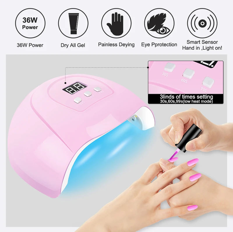 Set Profesional de Esmalte en Gel con Lámpara UV/LED – 12 Colores Semipermanentes + Kit de Herramientas para Manicure y Nail Art DIY