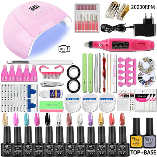 Set Profesional de Esmalte en Gel con Lámpara UV/LED – 12 Colores Semipermanentes + Kit de Herramientas para Manicure y Nail Art DIY